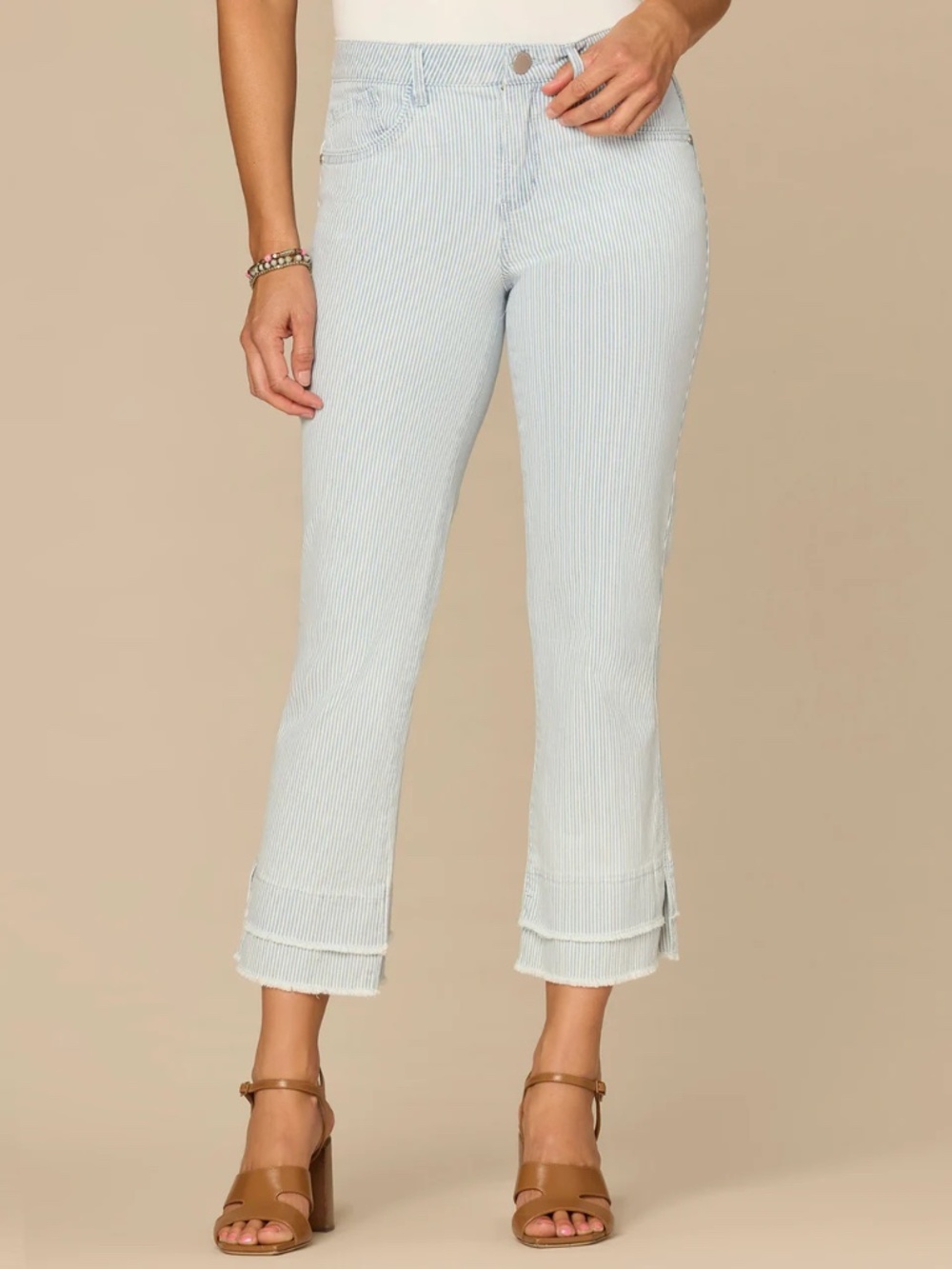 “Ab”solution® Mid-Rise Striped Kick Flare Jeans with Double Layer Fray Hem